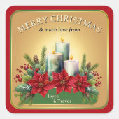 水の色カラフルキャンドルポインセチアのクリスマス スクエアシール (正面)