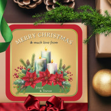 水の色カラフルキャンドルポインセチアのクリスマス