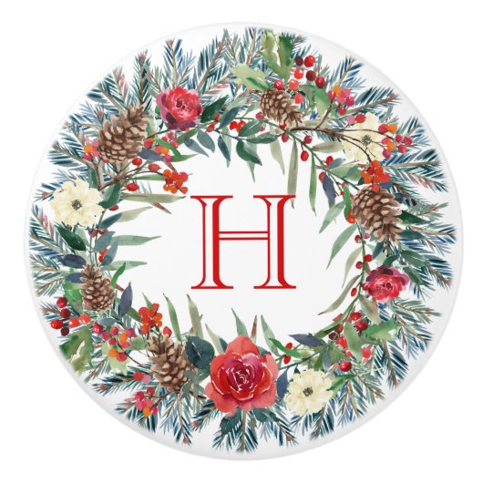 水の色カラフルクリスマスリース セラミックノブ (正面)