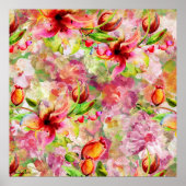 水の色カラフルサマーリリーイラストレーション ポスター (正面)