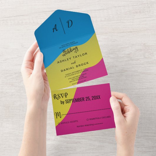 水の色カラフルシックすべて1つの結婚式に招待 オールインワン招待状 (貼ってはがせる)