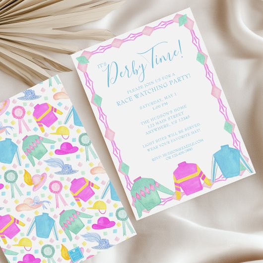 水の色カラフルダービージェリーズ&ハットパーティー 招待状