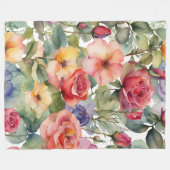 水の色カラフルバラワイルドフラワーフローラ フリースブランケット (正面(横))