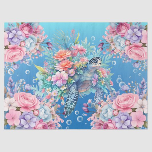 水の色カラフルフローラウミガメのデカップージ 薄葉紙 (正面)