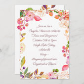 水の色カラフルフローラスクリプトカップルのシャワー 招待状 (正面/裏面)