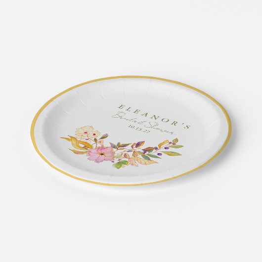 水の色カラフルフローラブランチ泡立つシャワー ペーパープレート (アングル)