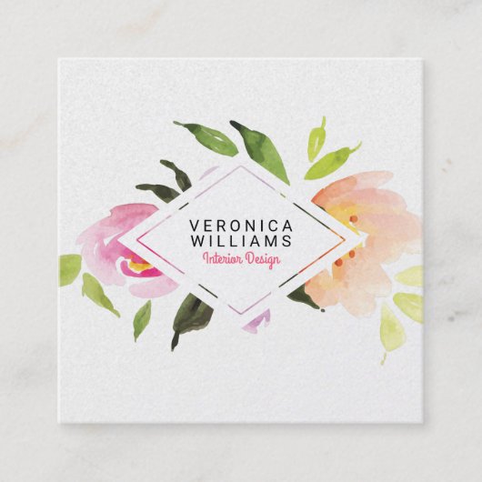 水の色カラフルフローラブーケ スクエア名刺 (正面)