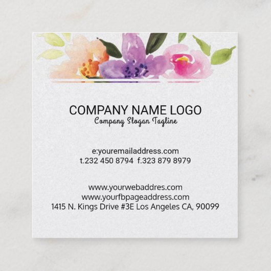 水の色カラフルフローラブーケ スクエア名刺 (裏面)