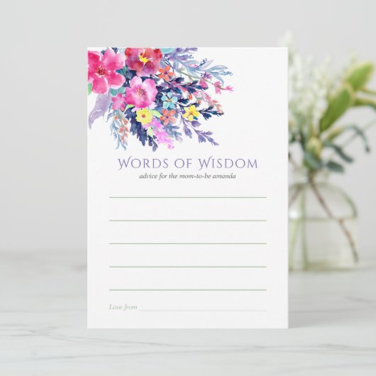 水の色カラフルフローラベビーシャワーママアドバイス 招待状 (スタンド正面)