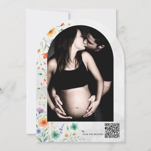 水の色カラフルフローラ蝶の赤ちゃんシャワー 招待状 (裏面)