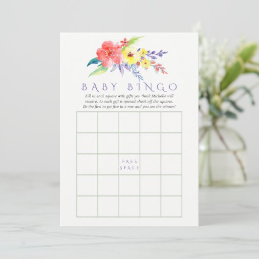 水の色カラフルフローラ赤ちゃんシャワービンゴ 招待状 (スタンド正面)