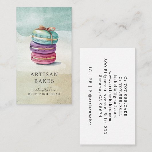 水の色カラフルマカロンクッキーベイカービジネス 名刺 (正面/裏面)