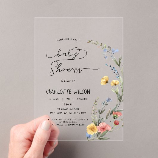 水の色カラフルワイルドフラワーベビーガールシャワー アクリル招待状 (インサイチュ (ポータブル))