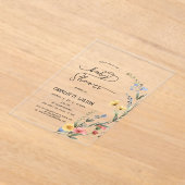 水の色カラフルワイルドフラワーベビーガールシャワー アクリル招待状 (レイダウン)