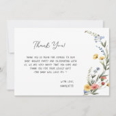 水の色カラフルワイルドフラワーベビーガールシャワー サンキューカード (正面)