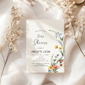 水の色カラフルワイルドフラワーベビーガールシャワー 招待状