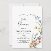 水の色カラフルワイルドフラワーベビーガールシャワー 招待状 (正面)