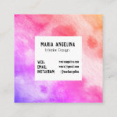 水の色カラフル抽象芸術アートピンクの桃の毛 スクエア名刺 (裏面)