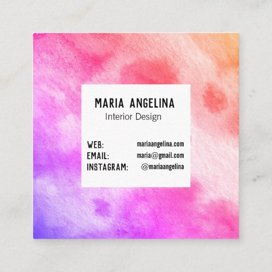 水の色カラフル抽象芸術アートピンクの桃の毛 スクエア名刺 (裏面)
