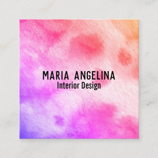 水の色カラフル抽象芸術アートピンクの桃の毛 スクエア名刺 (正面)