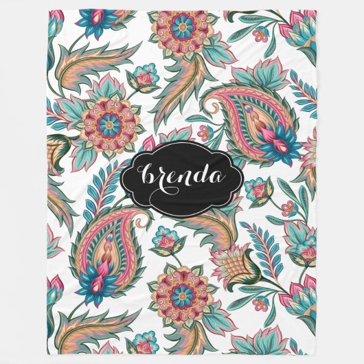 水の色カラフル民族ペイズリーパターン フリースブランケット (正面)