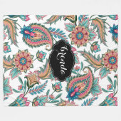 水の色カラフル民族ペイズリーパターン フリースブランケット (正面(横))