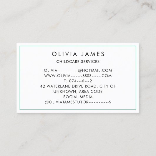 水の色カラフル気球チャイルドケアベビーシッター 名刺 (裏面)