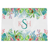 水の色カラフル熱帯の花と葉 ラージペーパーバッグ (正面)