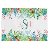 水の色カラフル熱帯の花と葉 ラージペーパーバッグ (裏面)