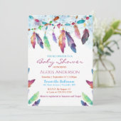 水の色カラフル羽赤ちゃんシャワー 招待状 (スタンド正面)