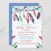 水の色カラフル羽赤ちゃんシャワー 招待状 (正面/裏面)