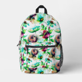 水の色カラフル赤いバラのシームレスなパターン プリントバックパック (正面)