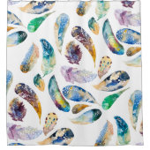 水の色カラフル部族の羽毛パターン シャワーカーテン (正面)