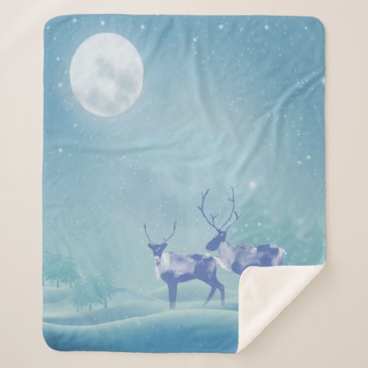 水の色カリブー動物の野生生物自然アート シェルパブランケット (正面)