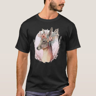水の色カンガルーフラワークラウンオーストラリア動物 Tシャツ