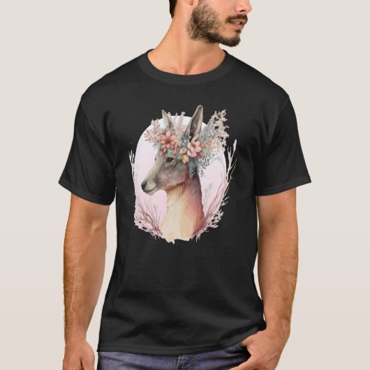 水の色カンガルーフラワークラウンオーストラリア動物 Tシャツ (正面)