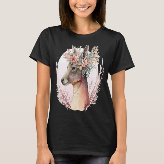 水の色カンガルーフラワークラウンオーストラリア動物 Tシャツ (正面)