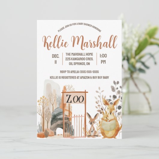 水の色カンガルー家族,動物園,赤ちゃんシャワー 招待状 (スタンド正面)