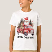 水の色カントリークリスマストラック追加文字サンタ Tシャツ (正面)
