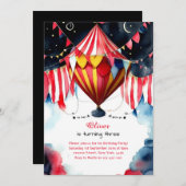 水の色カーニバルのサーカス1st誕生日招待状 招待状 (正面/裏面)