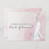 水の色ガウン"あなたは私のメイド・オブ・オーナー（花嫁付き添い人）" 招待状 (正面/裏面)