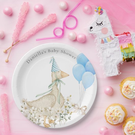 水の色ガチョウ男の子ベイビーシャワー ペーパープレート (パーティー)