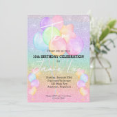 水の色ガーリーバルーン誕生日パーティーの招待 招待状 (スタンド正面)