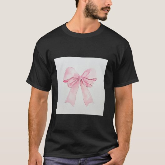 水の色ガーリー弓コケットエステティックピンクボウ Tシャツ (正面)