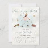 水の色ガールアイスアイススケートで滑る雪の誕生日パーティー 招待状 (正面)