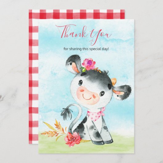 水の色ガールカウファームありがとう サンキューカード (正面/裏面)