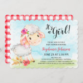 水の色ガールヒツンベビーシャワーファーム招待状 招待状 (正面/裏面)