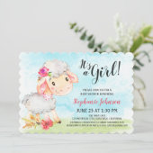 水の色ガールヒツンベビーシャワーファーム招待状 招待状 (スタンド正面)