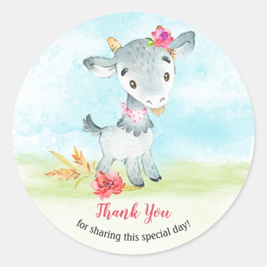 水の色ガールヤギ農場ありがとう ラウンドシール (正面)