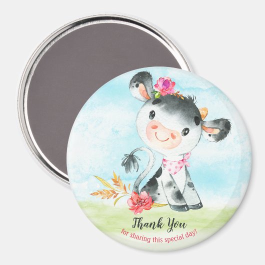 水の色ガール牛の赤ちゃんシャワー農場ありがとう マグネット (正面/裏面)